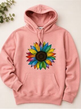 Pink Rainbow Sunflower Graphic Hoodie